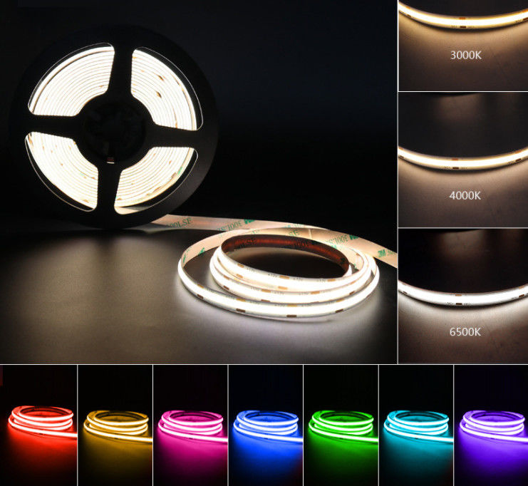 स्मार्ट कलर चेंजिंग 24V COB RGBW LED स्ट्रिप 10mm वाटरप्रूफ 2700K-6500K