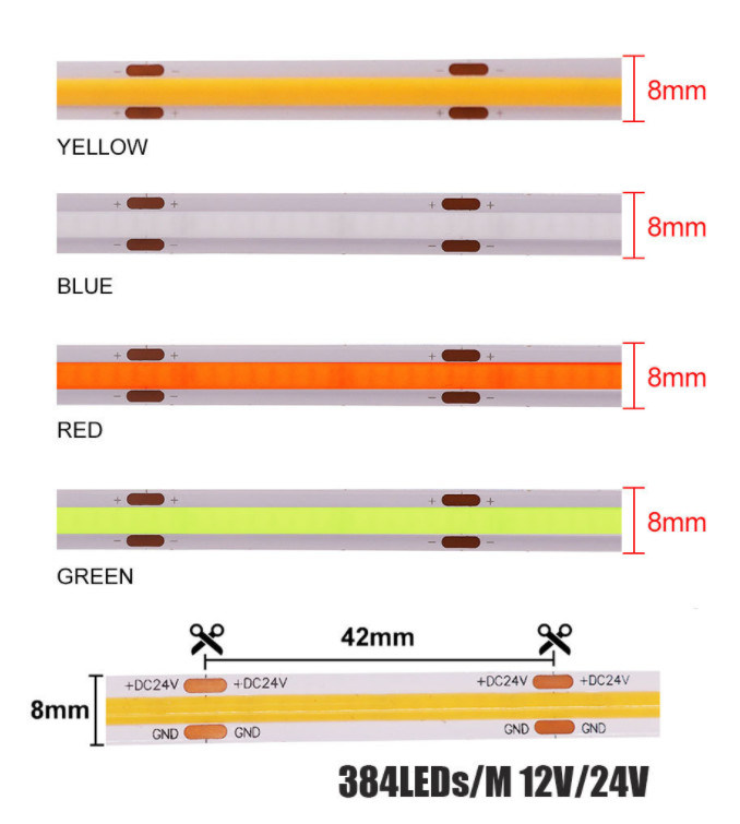 3000K 16.4Ft फ्लेक्सिबल LED COB लाइट DC 24V कलर चेंज RGBW 840 चिप्स